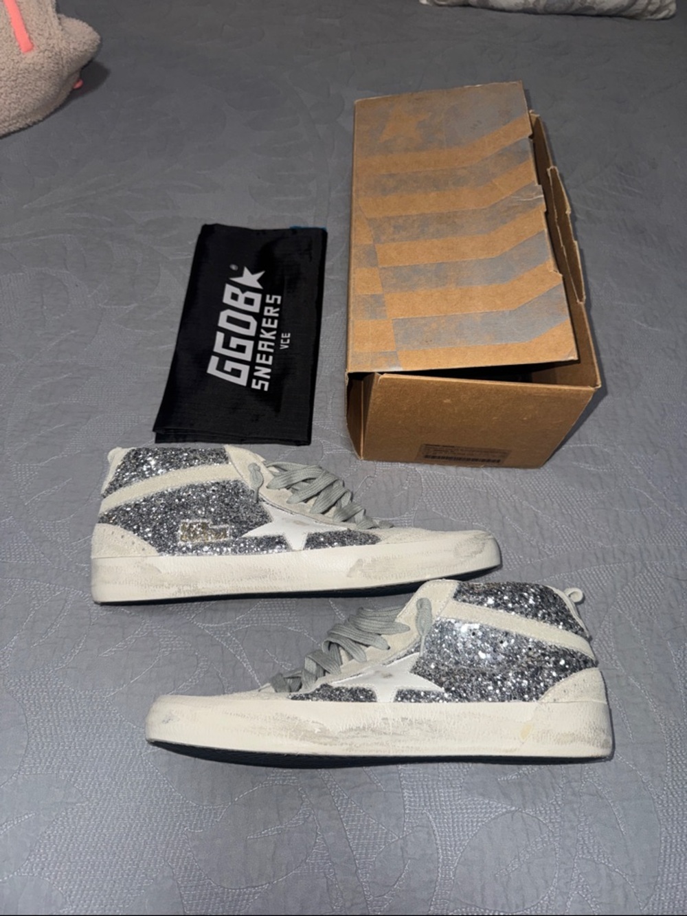 Golden Goose Silver Glitter High-Top Sneakers - Women's